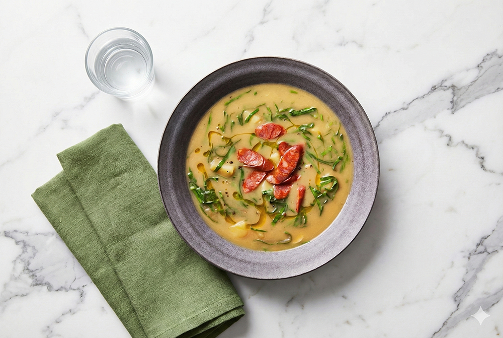 Caldo Verde (soupe de pommes de terre et de légumes verts avec saucisse)